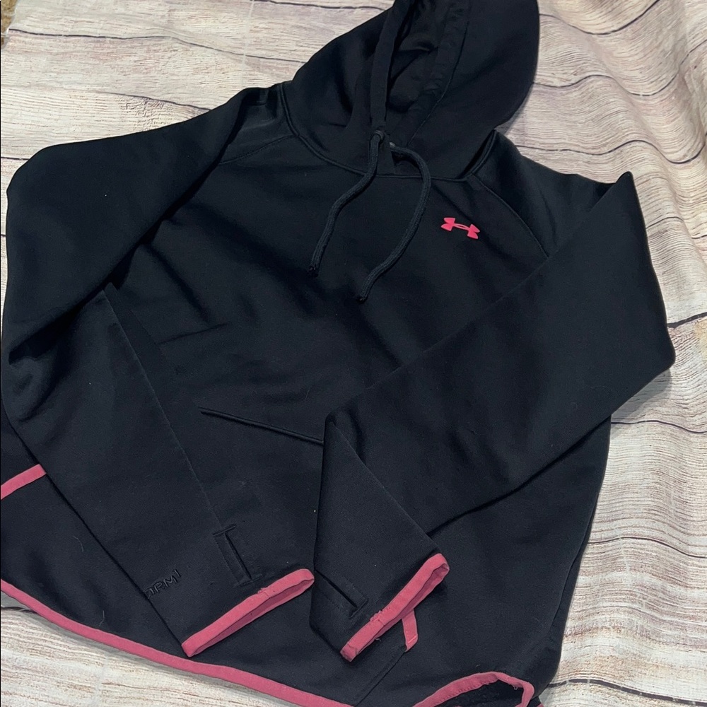 Under Armour Black Hoodie with Pink Details Size Medium Loose Fit